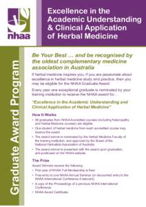 Graduate Award Program  Excellence in the Academic Understanding & Clinical Application of Herbal Medicine