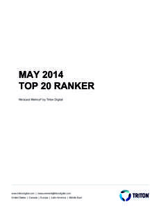 MAY 2014 TOP 20 RANKER Webcast Metrics® by Triton Digital www.tritondigital.com | [removed] United States | Canada | Europe | Latin America | Middle East