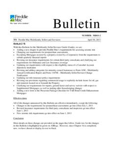 Bulletin NUMBER: M2013-2 TO: Freddie Mac Multifamily Sellers and Servicers  April 30, 2013