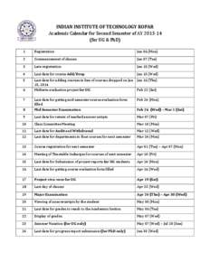 INDIAN INSTITUTE OF TECHNOLOGY ROPAR Academic Calendar for Second Semester of AY[removed]for UG & PhD) 1  Registration