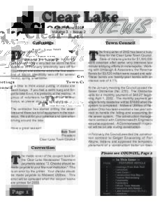 Clear Lake April - June 2002 Volume 3 - Issue 2 Greetings
