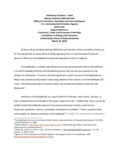 Testimony of James J. Jones, Deputy Assistant Administrator, Office of Prevention, Pesticides and Toxic Substances, March 18, 2010