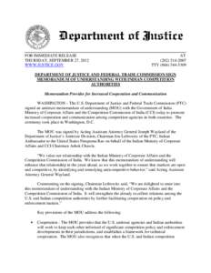 Memorandum of understanding / Government / Washington /  D.C. / Business / Christine A. Varney / United States Department of Justice Antitrust Division / Jon Leibowitz / Federal Trade Commission / United States antitrust law