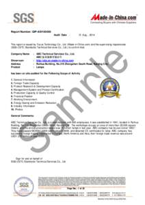 Report Number: QIP-ASI100000 Audit Date :  15 Aug., 2014