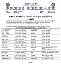 Microsoft Word - MDOC SMCI and Region III 2009 Third Quarter Awards.doc