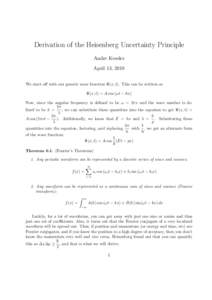 Derivation of the Heisenberg Uncertainty Principle Andre Kessler April 13, 2010