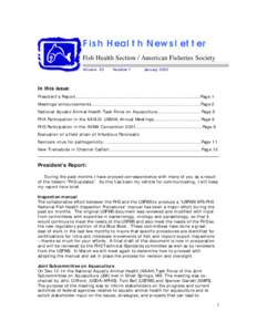 Fish Health Newsletter Fish Health Section / American Fisheries Society Volume 30 Number 1