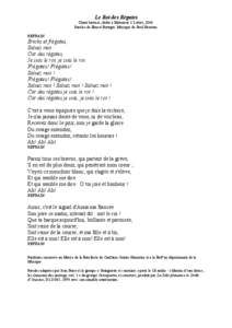 Le Roi des Régates Chant havrais, dédié à Monsieur J. Lefort, 1846. Paroles de Ernest Bourget. Musique de Paul Henrion. REFRAIN  Bricks et frégates,