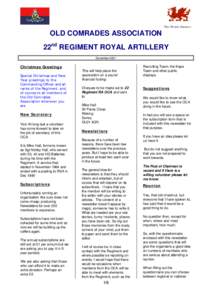 The Welsh Gunners  OLD COMRADES ASSOCIATION 22nd REGIMENT ROYAL ARTILLERY December 2001