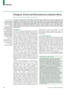 Review  Biological, clinical, and ethical advances of placebo eﬀects Damien G Finniss, Ted J Kaptchuk, Franklin Miller, Fabrizio Benedetti Lancet 2010; 375: 686–95 University of Sydney Pain