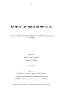 -1-  RAPPORT AU PREMIER MINISTRE sur la pérennisation du modèle de la Société nationale de sauvetage en mer (SNSM)
