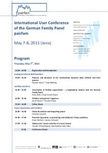 International User Conference of the German Family Panel pairfam May 7-8, 2015 (Jena)  pairfam