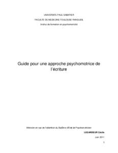 UNIVERSITE PAUL SABATIER FACULTE DE MEDECINE TOULOUSE RANGUEIL Institut de formation en psychomotricité