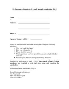 St. Lawrence County 4-H Lamb Award Application[removed]Name -  ________________________________________