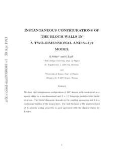 arXiv:cond-mat[removed]v1 30 Apr[removed]INSTANTANEOUS CONFIGURATIONS OF THE BLOCH WALLS IN A TWO-DIMENSIONAL AND S=1/2 MODEL