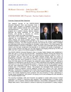 UNENE ANNUAL REPORTMcMaster University – John Luxat IRC – David Novog (Associate IRC)