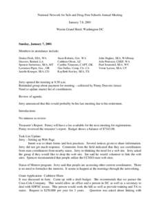 National Network for Safe and Drug-Free Schools Annual Meeting January 7,8, 2001 Westin Grand Hotel, Washington DC Sunday, January 7, 2001 Members in attendance include: