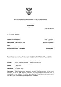 THE SUPREME COURT OF APPEAL OF SOUTH AFRICA  JUDGMENT Case No[removed]In the matter between: