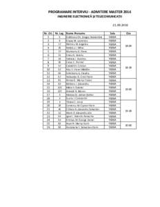 PROGRAMARE INTERVIU - ADMITERE MASTER 2016 INGINERIE ELECTRONICĂ ȘI TELECOMUNICAȚIINr. Crt. Nr. Leg. 6 1
