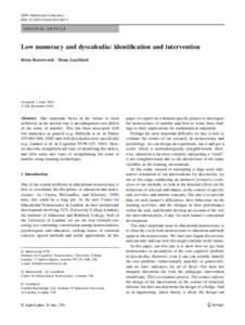 ZDM Mathematics Education DOI[removed]s11858[removed]ORIGINAL ARTICLE  Low numeracy and dyscalculia: identification and intervention