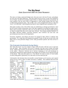 The Big Reset State Government After the Great Recession The states are facing a protracted budget crisis, like none seen in the last 30 years, and perhaps not seen since the Great Depression. The long climb toward recov