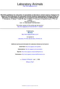 FELASA guidelines for education of specialists in laboratory animal science (Category D): Report of the Federation of Laboratory Animal Science Associations Working Group on Education of Specialists (Category D) accepted