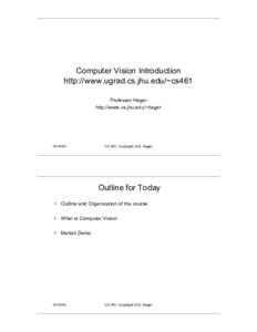 Computer Vision Introduction http://www.ugrad.cs.jhu.edu/~cs461 Professor Hager http://www.cs.jhu.edu/~hager