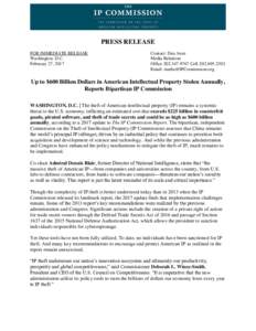 PRESS RELEASE FOR IMMEDIATE RELEASE Washington, D.C. February 27, 2017  Contact: Dan Aum