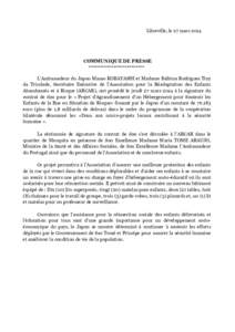 Libreville, le 27 marsCOMMUNIQUE DE PRESSE ************************* L’Ambassadeur du Japon Masao KOBAYASHI et Madame Balbina Rodrigues Tiny da Trindade, Secrétaire Exécutive de l’Association pour la Réadap