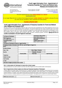 Youth Legal Information Form - Appointment of Temporary Guardian for Travel and Medical Care, Release and Consents (YLIF) CISV International Ltd MEA House, Ellison Place Newcastle upon Tyne, NE1 8XS