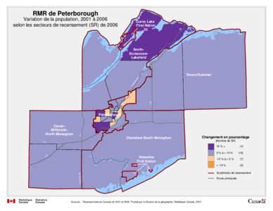 RMR de Peterborough Variation de la population, 2001 à 2006 selon les secteurs de recensement (SR) de 2006 Curve Lake First Nation