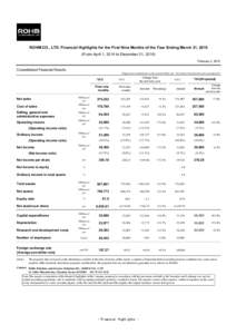 ROHM CO., LTD. Financial Highlights for the First Nine Months of the Year Ending March 31, 2015 (From April 1, 2014 to December 31, 2014) February 3, 2015 Consolidated Financial Results (Figures are rounded down to the n