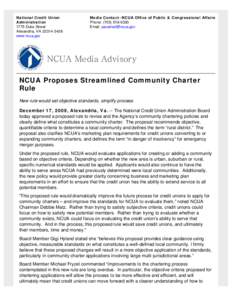 NCUA Proposes Streamlined Community Charter Rule
