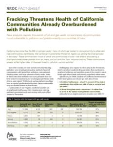 NRDC fact sheet  september 2014 FS:14-09-D  Fracking Threatens Health of California