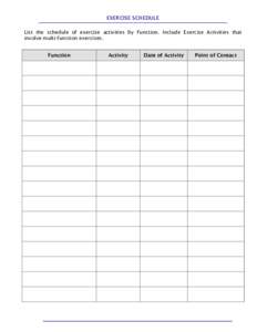 EXERCISE SCHEDULE List the schedule of exercise activities by Function. Include Exercise Activities that involve multi-function exercises. Function  Activity