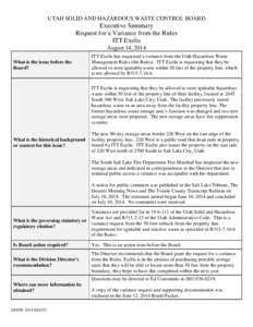 Utah / Waste / ITT Exelis / Hazardous waste / Waste Management /  Inc / Salt Lake City / Salt Lake City metropolitan area / Wasatch Front / Geography of the United States