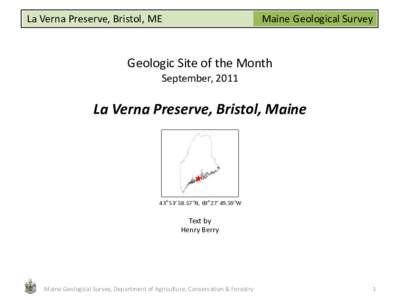 La Verna Preserve, Bristol, ME  Maine Geological Survey Geologic Site of the Month September, 2011