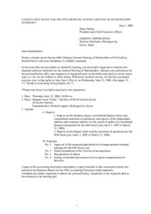 CONVOCATION NOTICE FOR THE 69TH ORDINARY GENERAL MEETING OF SHAREHOLDERS (SUMMARY) June 1, 2006 Hisao Sakuta President and Chief Executive Officer