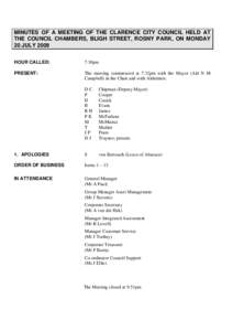 MINUTES OF A MEETING OF THE CLARENCE CITY COUNCIL HELD AT THE COUNCIL CHAMBERS, BLIGH STREET, ROSNY PARK, ON MONDAY 20 JULY 2009