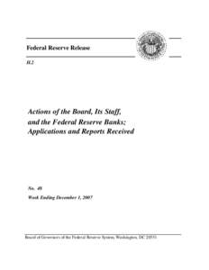 Federal Reserve Release H.2 Actions of the Board, Its Staff, and the Federal Reserve Banks; Applications and Reports Received