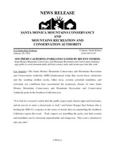 NEWS RELEASE  SANTA MONICA MOUNTAINS CONSERVANCY AND MOUNTAINS RECREATION AND CONSERVATION AUTHORITY