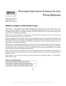 Mississippi Department of Human Services  Press Release Media Contact: Julia Bryan Phone: [removed]Release Date: [removed]