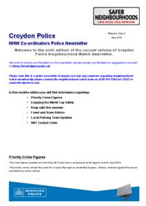Croydon Police  Volume2, Issue 6 June[removed]NHW Co-ordinators Police Newsletter