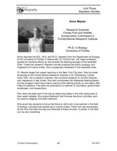 Unit Three Migration Studies Anne Meylan Research Scientist Florida Fish and Wildlife