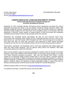 Contact: Rob Camoin TelE-mail:  FOR IMMEDIATE RELEASE