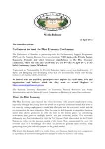 Media Release 17 April 2015 For immediate release  Parliament to host the Blue Economy Conference