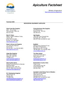 Factsheet #006-Beekeeping Equipment Suppliers