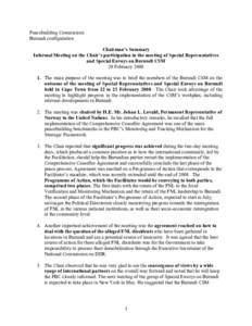 Peacebuilding Commission Burundi configuration Chairman’s Summary Informal Meeting on the Chair’s participation in the meeting of Special Representatives and Special Envoys on Burundi CSM 29 February 2008