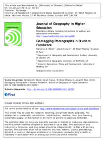 This article was downloaded by: [University of Chester], [Katharine Welsh] On: 23 January 2012, At: 06:33 Publisher: Routledge Informa Ltd Registered in England and Wales Registered Number: Registered office: Mor