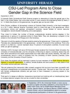 University Herald  CSU-Led Program Aims to Close Gender Gap in the Science Field! September 2, 2014